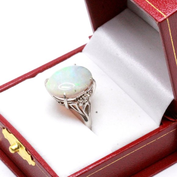 Mid Century Platinum 7 CTW Opal Diamond Ring - Picture 3 of 15